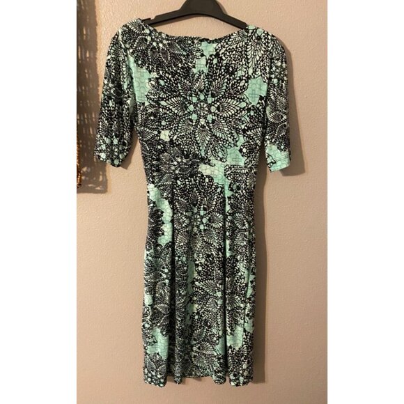 Connected Dress Black Green 6 Short Sleeve Stretch Sheath Washable Career NEW - Picture 4 of 5